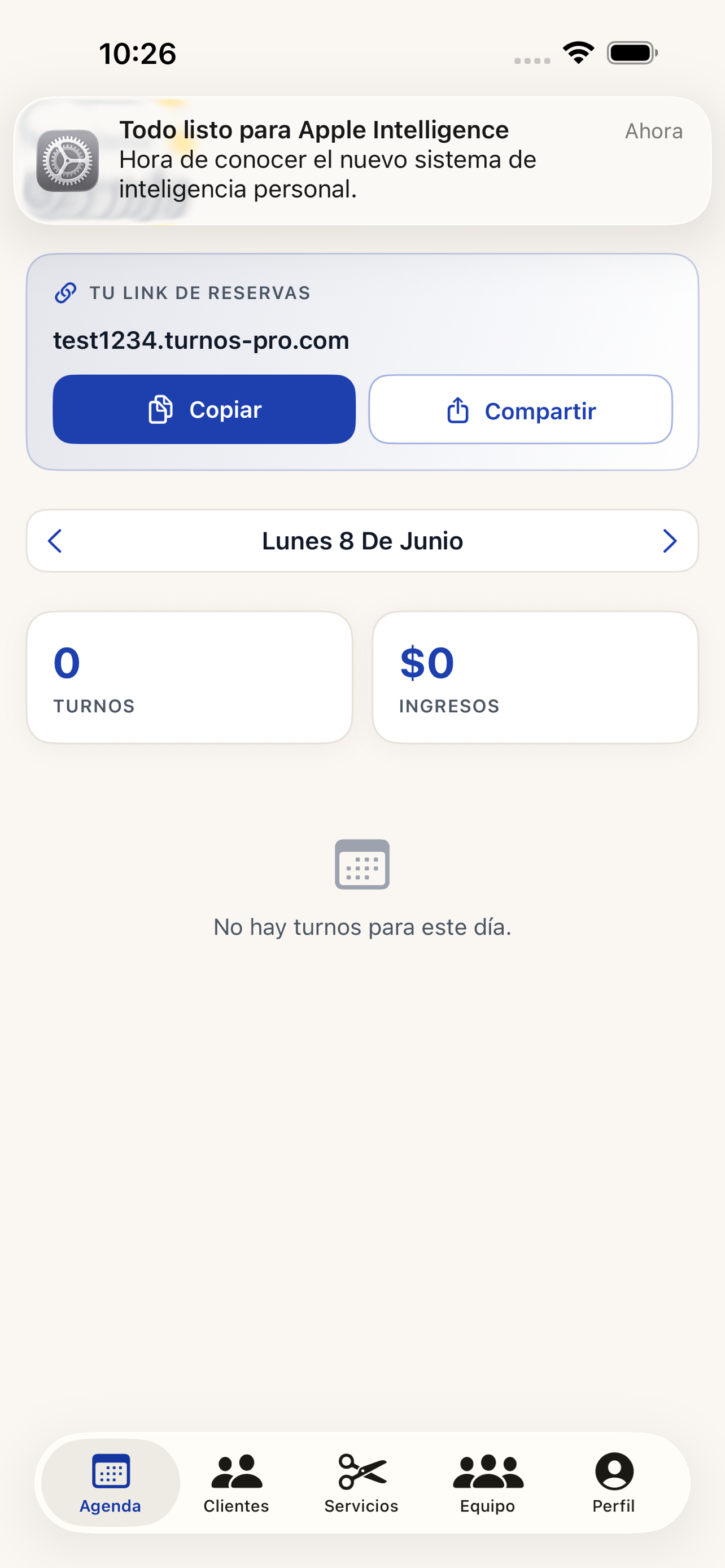 App TurnosPro — agenda del día en iPhone